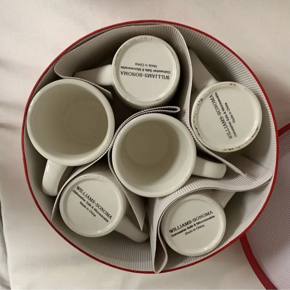WILLIAMS SONOMA Snowman Mug Christmas Set 6 Retired Vintage Collectible Winter